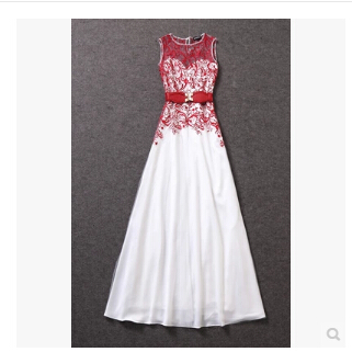 Slim Gauze Embroidered Sleeveless Dress Vg121801nm