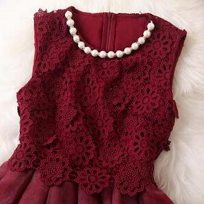 Wine Red Lace Dress Mh010kj