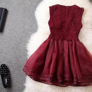 Wine Red Lace Dress Mh010kj