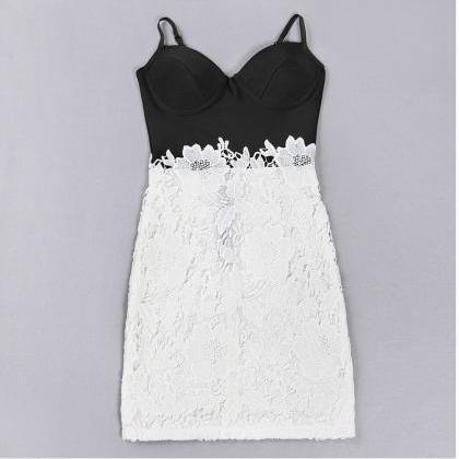 Black And White Stitching Lace Halt..