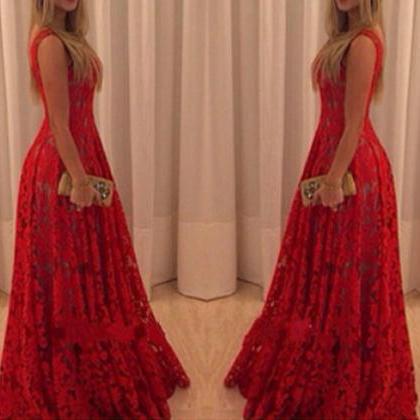 Slim Red Stitching Lace Dress Vg10608nm