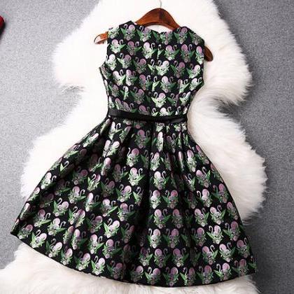 Swan Embroidery Jacquard Sleeveless Dress..