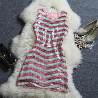 Sexy Sequined Embroidery Stripe Sleeveless Vest..