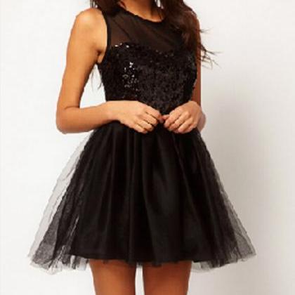 Beautiful Black Sleeveless Chiffon Short Dress..