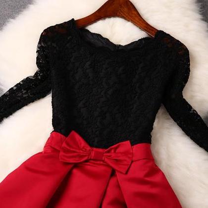 Lace Stitching Bow Slim Dress Df41607jh