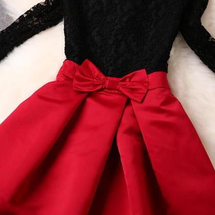 Lace Stitching Bow Slim Dress Df41607jh