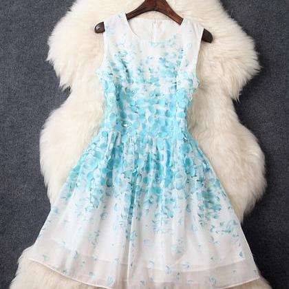 Printed Fashion Beaded Sleeveless Vest Dress..