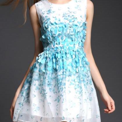 Printed Fashion Beaded Sleeveless Vest Dress..