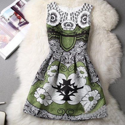 Lovely Printed Sleeveless Vest Dress Fg42507jh