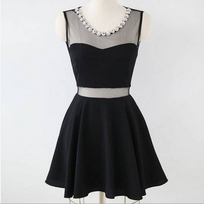 Slim Round Neck Black Sleeveless Dress Fg51314jl