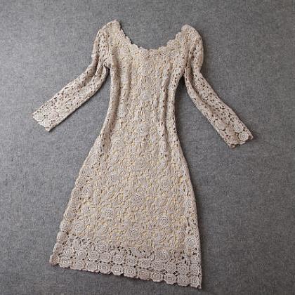Slim Round Neck Lace Embroidered Dress Fg51704jh