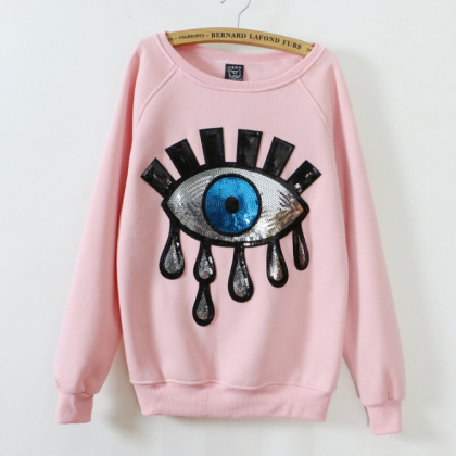 Round Neck Sequins Embroidery Long-sleeved Sweater..