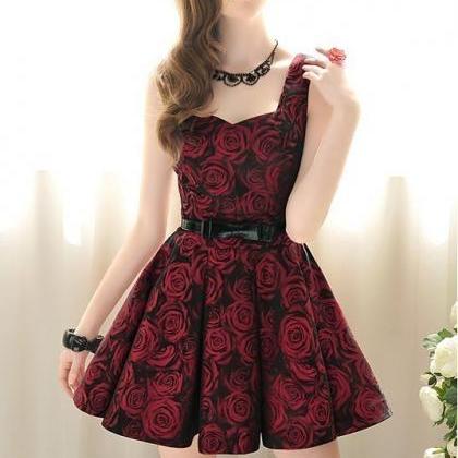 Fashion Rose Waist Big Skirt Sleeveless Dress