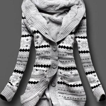 Long-sleeved Knitting Stripe Coat 32705