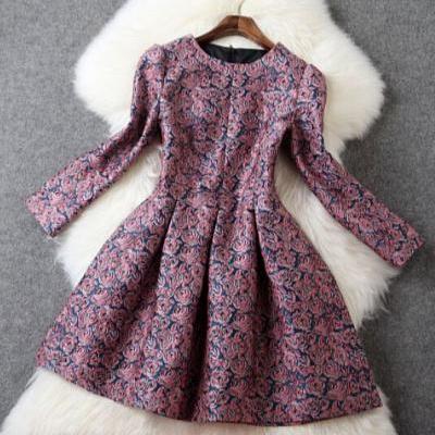 Rose embroidered long-sleeved dress TR12112UY