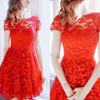 Sexy red lace embroidered dress VG12412NM