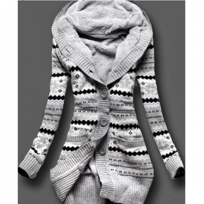 Long-Sleeved Knitting Stripe Coat 32705