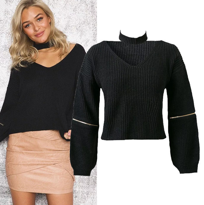 Knitted Warm Sweater Casual Loose Open Sleeve Zipper Jumper