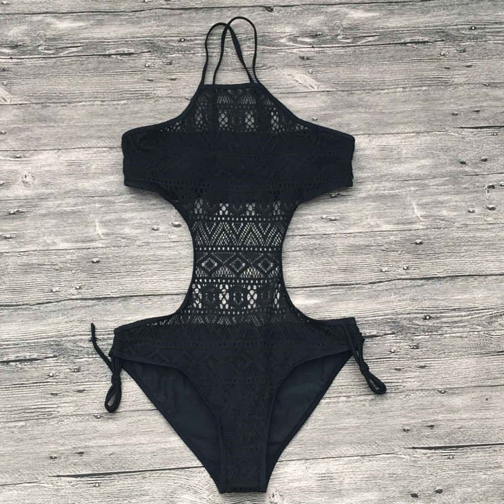 2018 Sexy Black Lace One Piece Swimwear