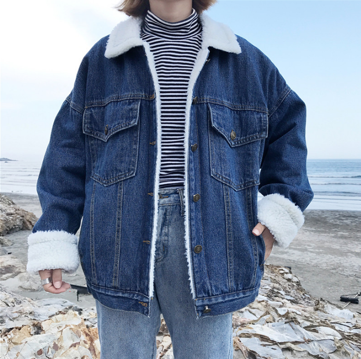 Warm Winter Denim Jacket Wool Lining Jeans Coat Women Bomber Jackets | Wish-calidas.vn