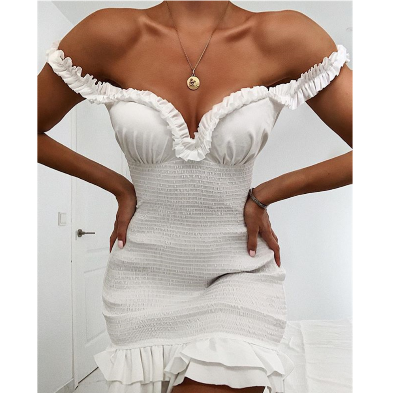 White High Waist Solid Color Sleeveless Bag Hip Dress