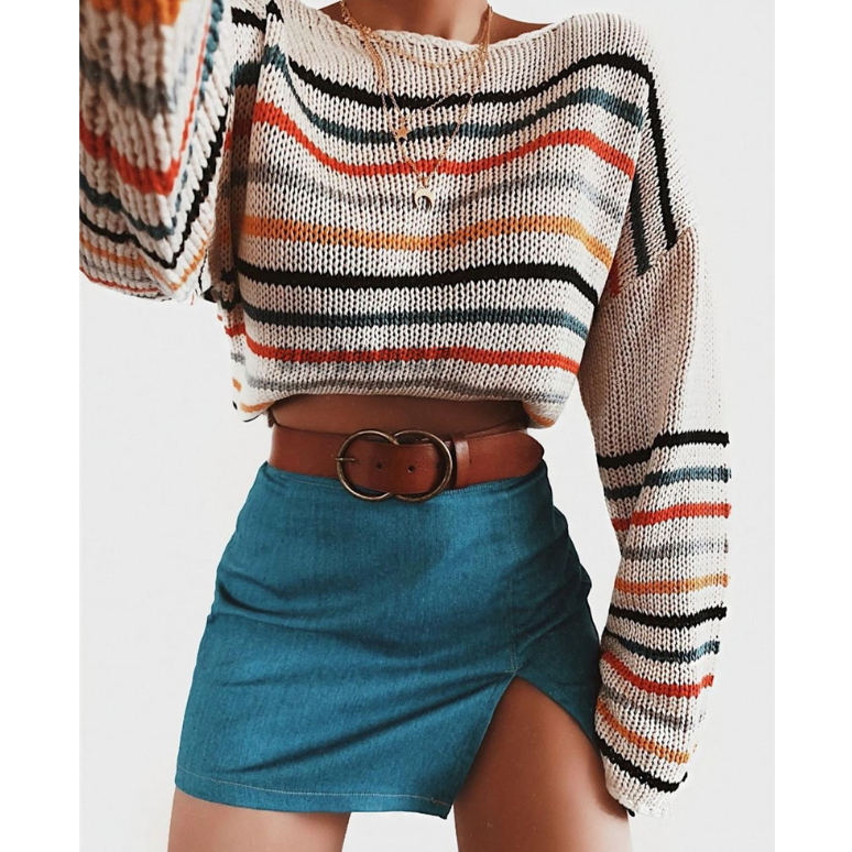 Loose Fashion Knit Striped Sweater
