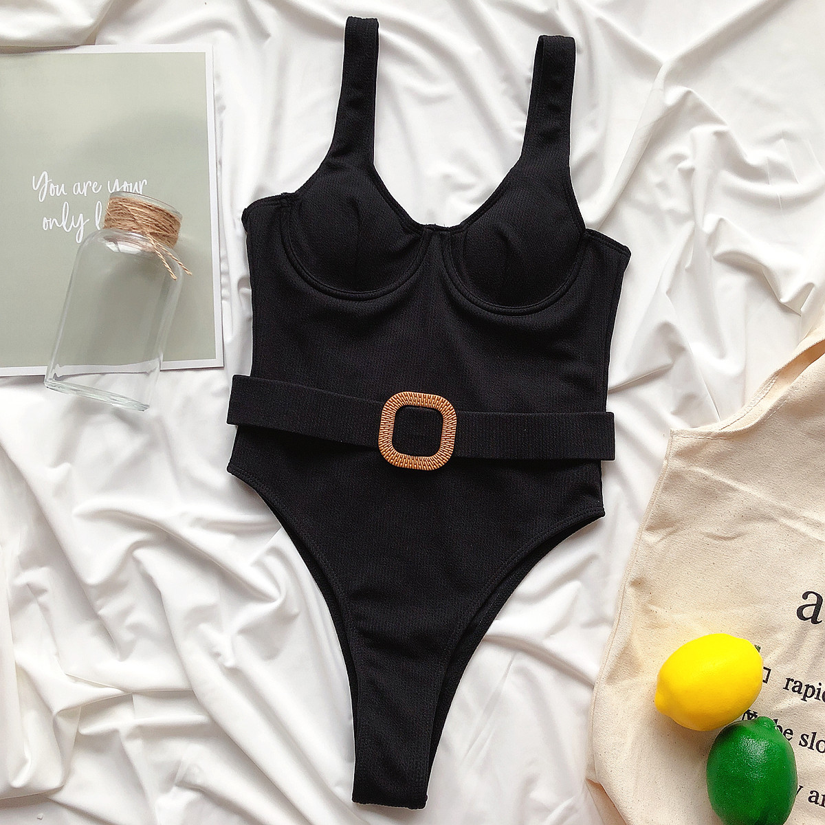 Design Solid Color Bikini One-piece Swimsuit