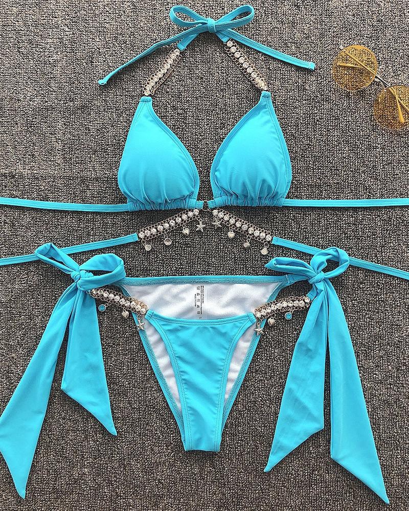 Sexy Solid Color Backless Bikini Swimsuit