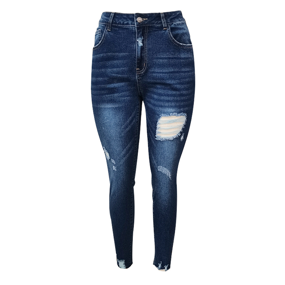 Women'S Hole Elastic High Waist Slim Jeans