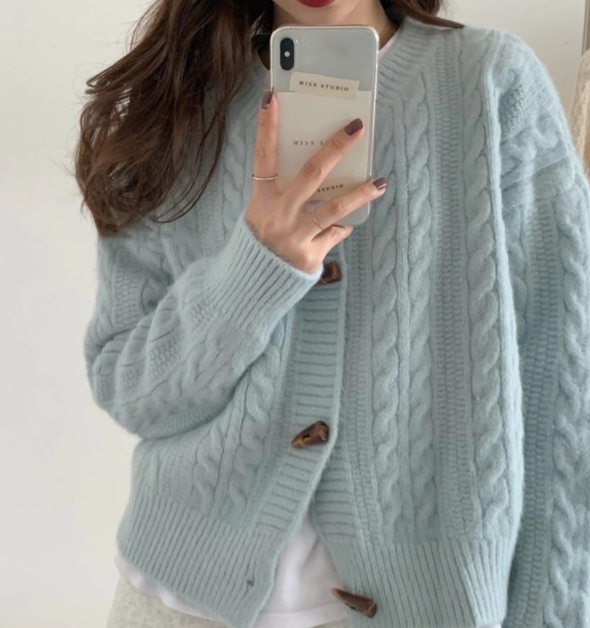 Solid Color Round Neck Knitted Cardigan Sweater Coat
