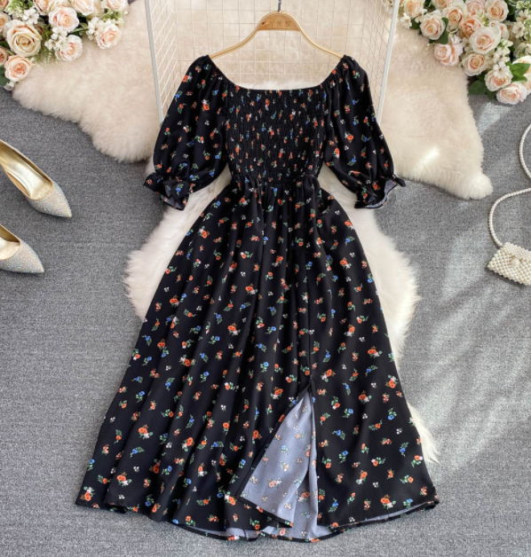 Weilla Sweet Simple Unique Round Neck Short Sleeve Long Dress