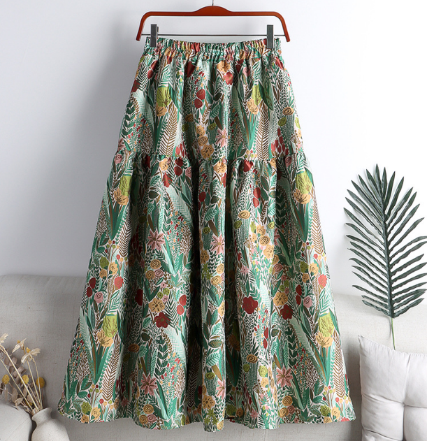 Vintage Jacquard Embroidered High Waist Skirt