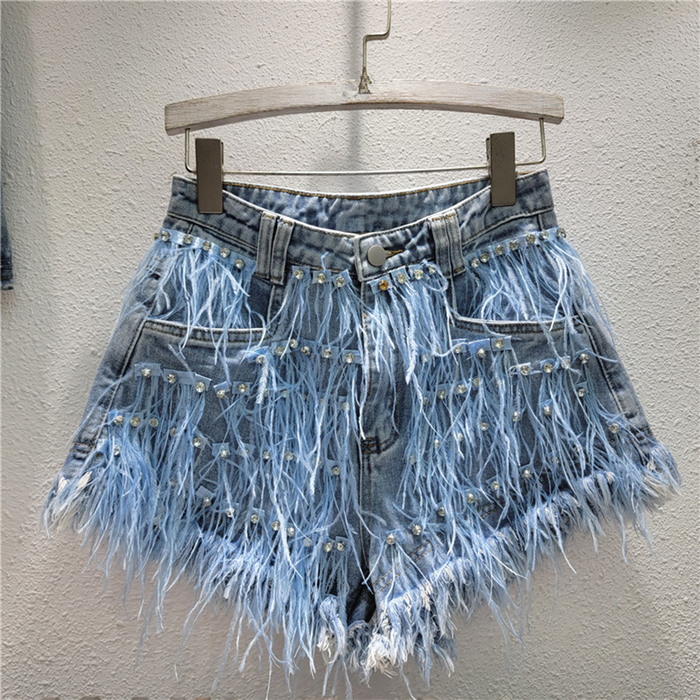 RONRON ♥ FLORAL FRINGE DENIM SHORTS /追跡付 On The Fringe Rhinestone Denim Shorts | Windsor