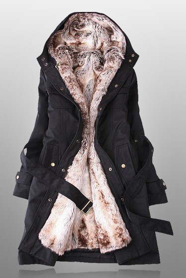 Black Parka With Faux Fur Inner Vg05