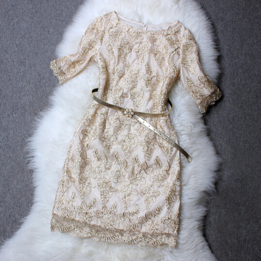 Fashion Net Yarn Stitching Round Neck Dress Vg122102nm on Luulla