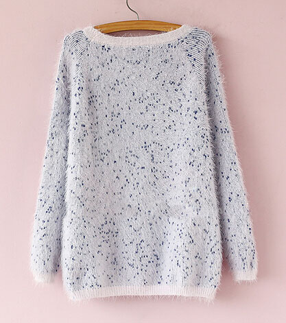 Heart Checkerboard Pattern Round Neck Sweater