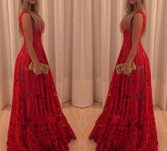 Slim Red Stitching Lace Dress Vg10608nm
