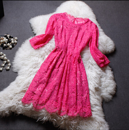 Lace Stitching Round Neck Long-sleeved Dress Er30409po