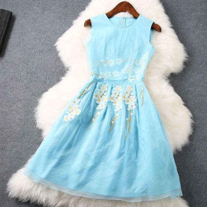 Fashion Embroidered Sleeveless Vest Dress Fg31206jh