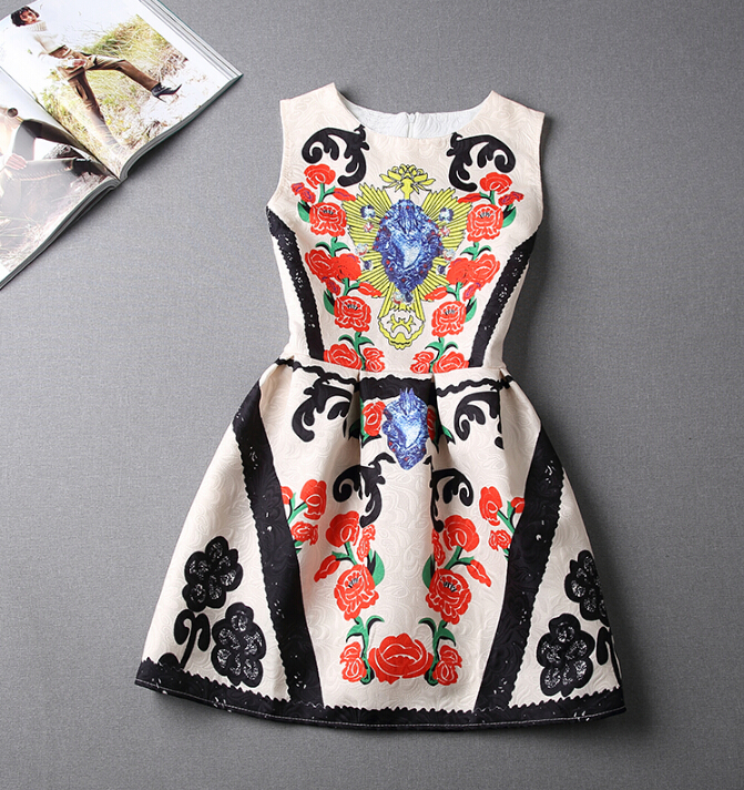 Vintage Jacquard Printed Sleeveless Dress Df32410khu