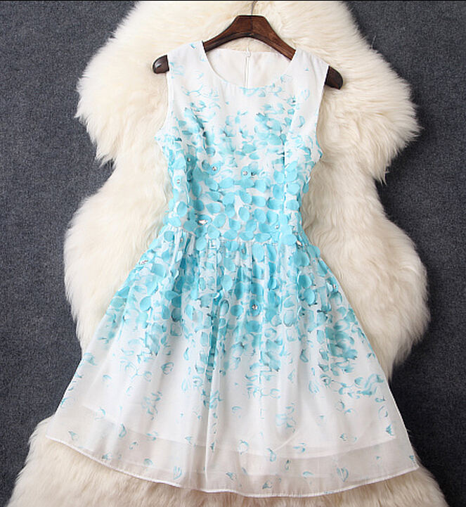 Printed Fashion Beaded Sleeveless Vest Dress Vg42221jh