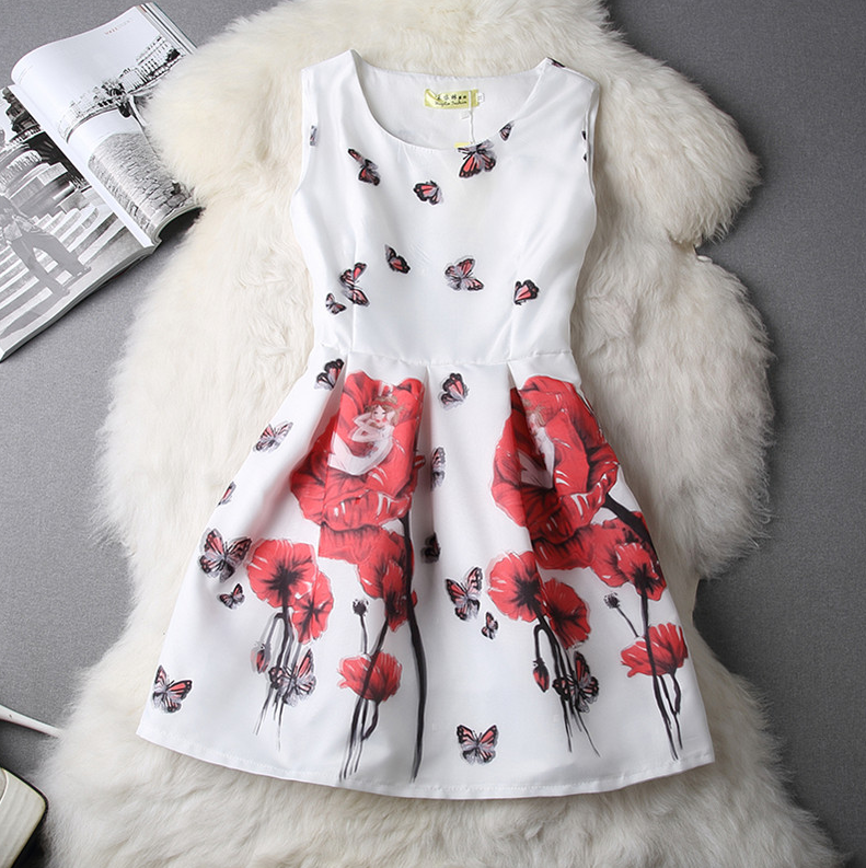Slim Sleeveless Vest Butterfly Print Dress Fg42506jh