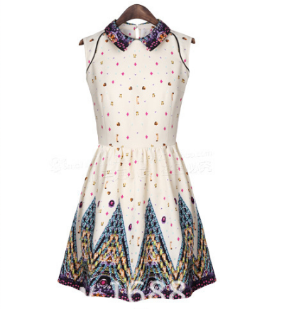Fashion Doll Collar Print Dress Fg42714jh