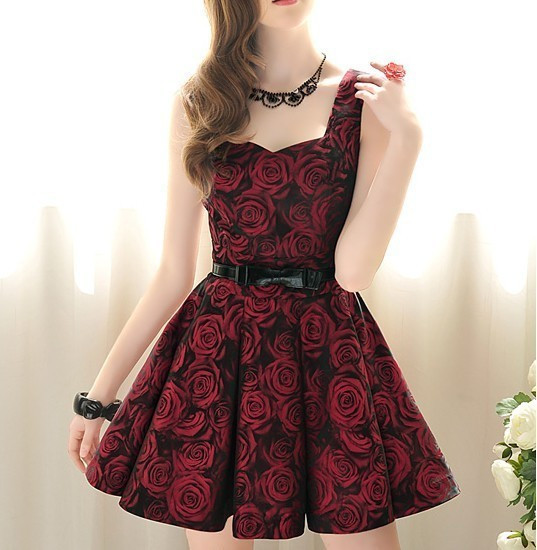 Fashion Rose Waist Big Skirt Sleeveless Dress