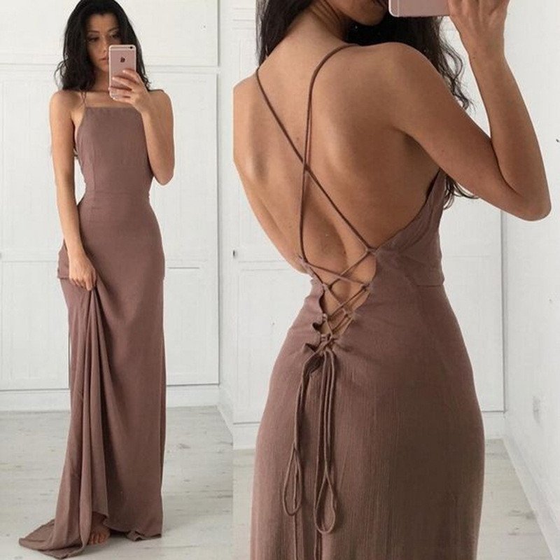 Solid Color Sexy Sling Dress Hg11904yt
