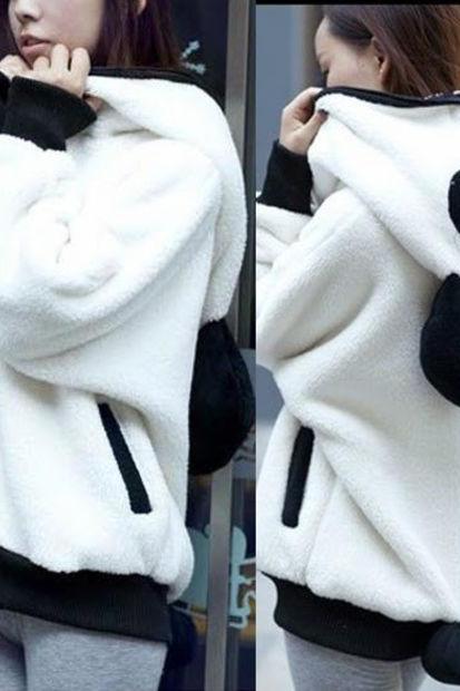 Lovely Panda Detachable Tail Zip Up Womens Hoodie Outwear Kigurumi Sweats Pocket