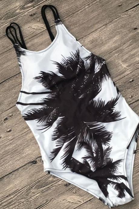 2018 Fashion Coconut Trees Print Bikini Swimsuit