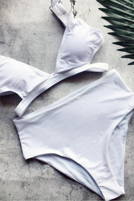 2018 Solid Color Sexy White Bikini Swimsuit