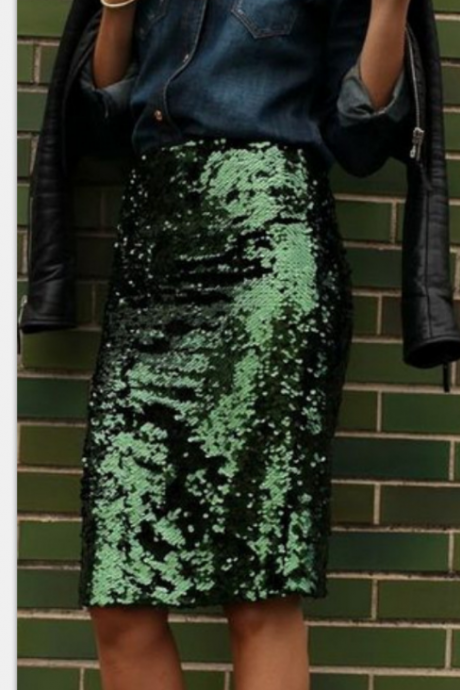 Women'S Sexy Green Sequins Package Hip Skirt