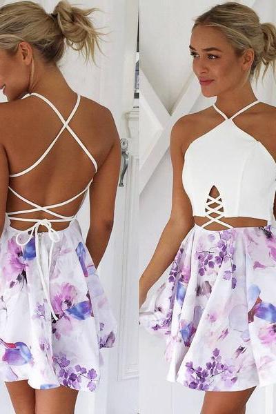 Women's Sexy Sleeveless Backless Printed Dress